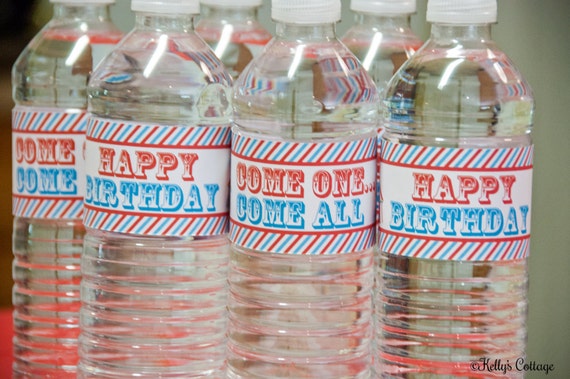 Circus Birthday Party Water Bottle Wraps, Instant Download, Printable, Digital Il_570xn