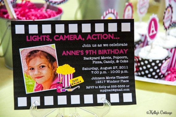 Movie Night Birthday Party Photo Invitation.... Custom, Printable, Digital Il_570xn