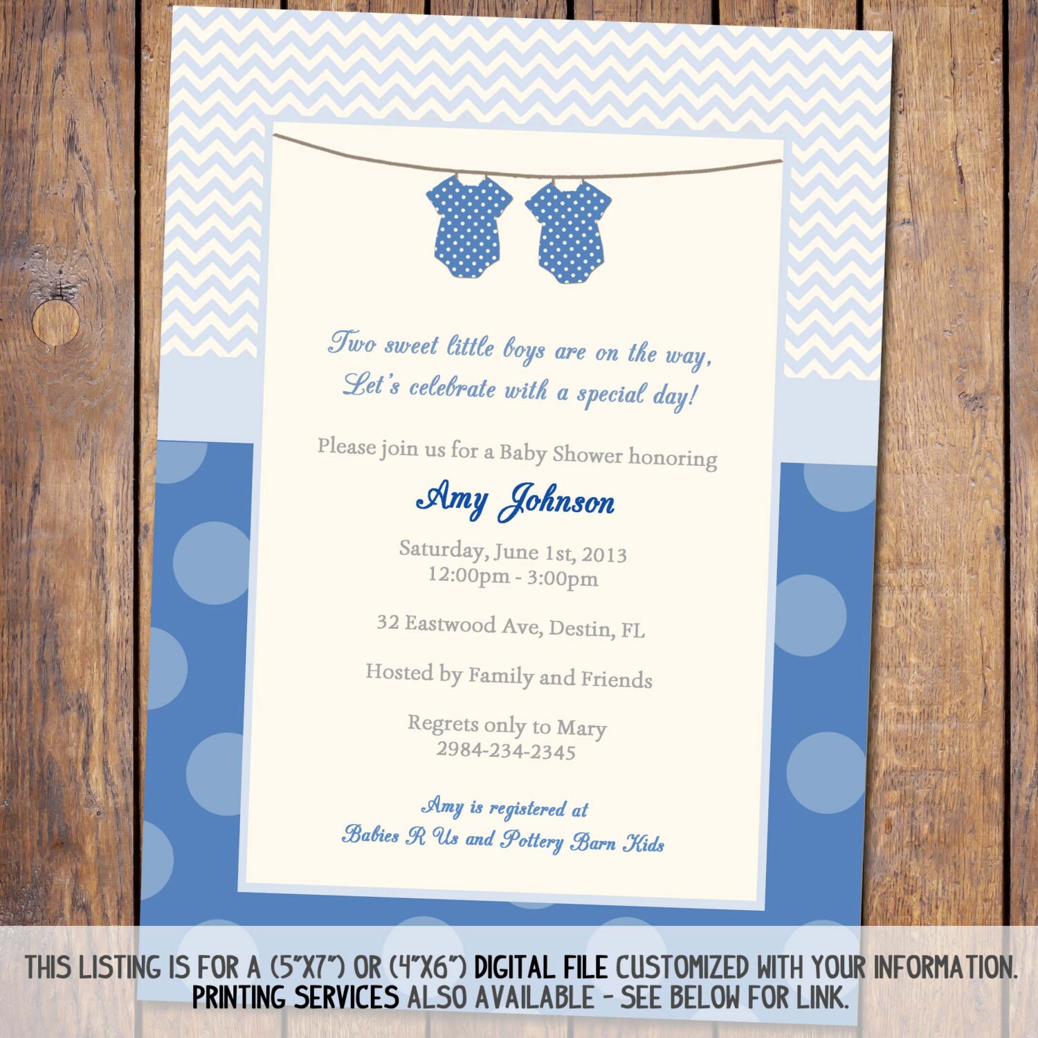 Twin boys Baby shower Invitation boys baby shower modern