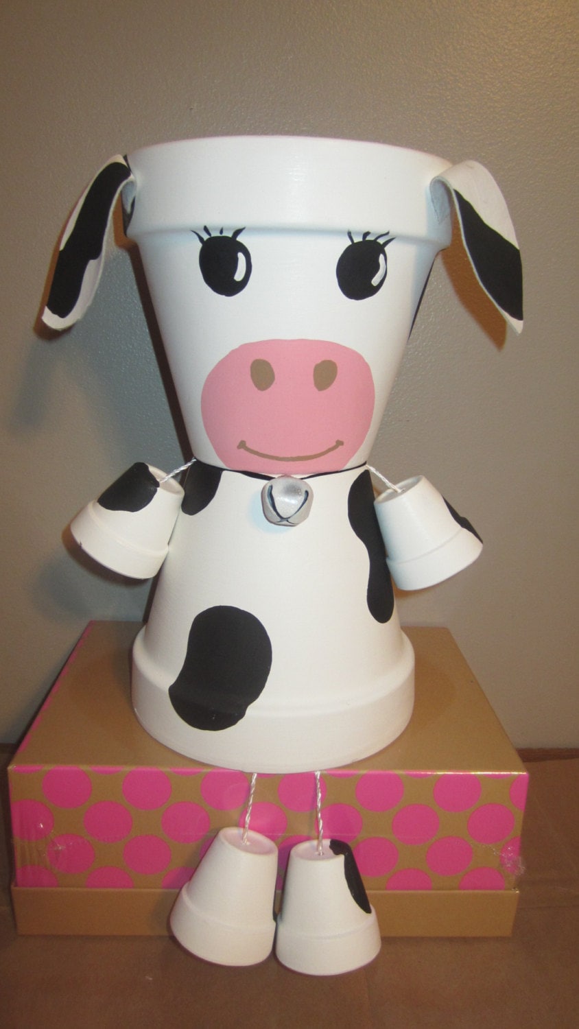 Clay Pot People COW Farm Animal Flower Pot People Clay Pot