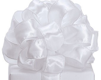 5YDS x 2-1/2" Pure Elegant White Satin Wired Edge RIBBON Perfect for Weddings!