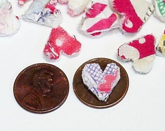 Primitive Heart Appliques, Vintage Shabby Feedsack Cutter Quilt Tiny Itty Bitty Prim Old Patchwork Embellishments itsyourcountry