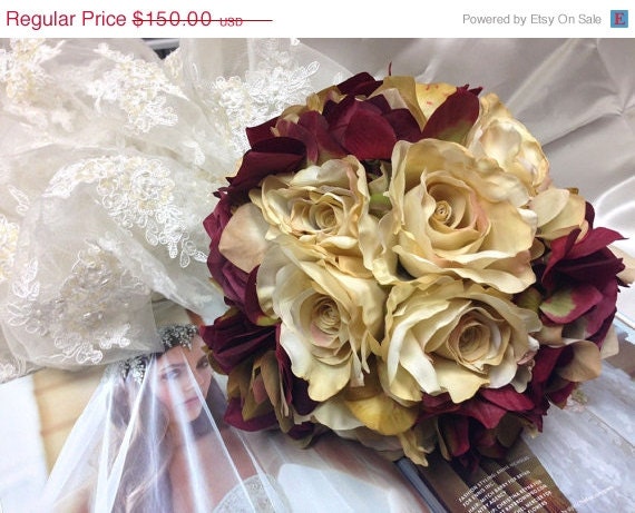 wedding bouquet Bridal Bouquet Ivory champagne Silk by GlamDuchess