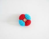 Crochet pincushion in turquoise and red cotton,handmade pincushion crocheted with turquoise and red cotton, Mother's day gift. READY TO SHIP