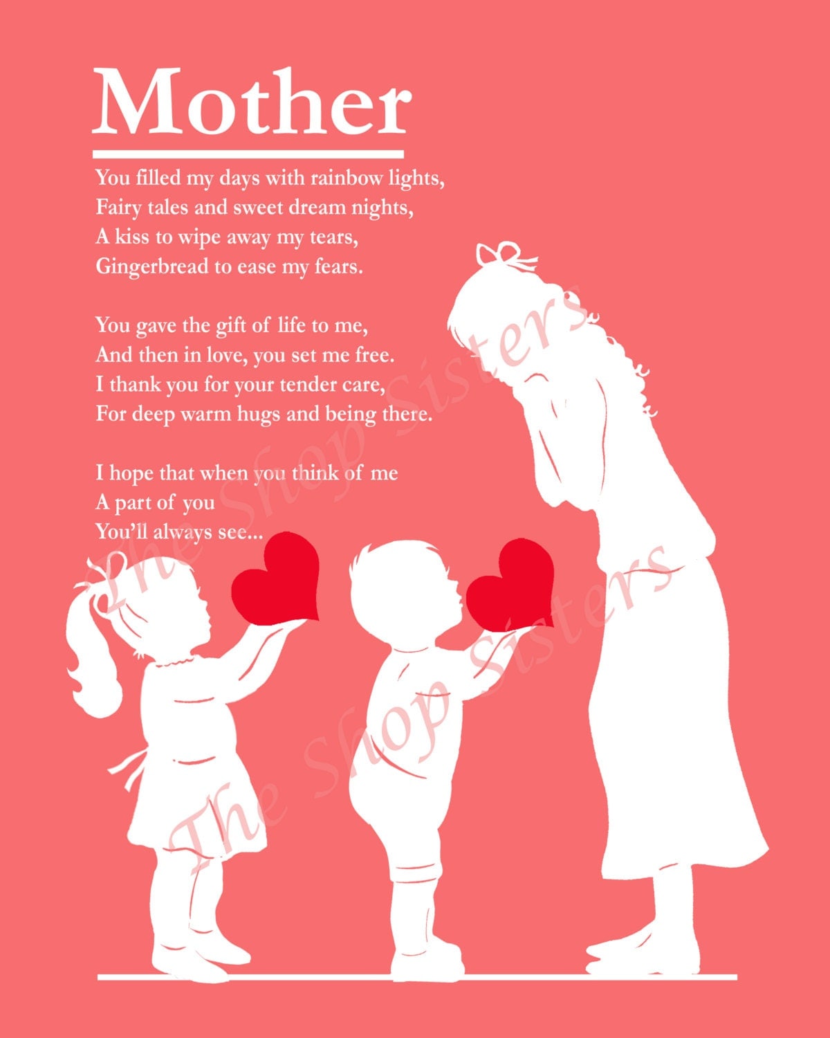 Mother's Day Mother and Daughter Poem Heart by