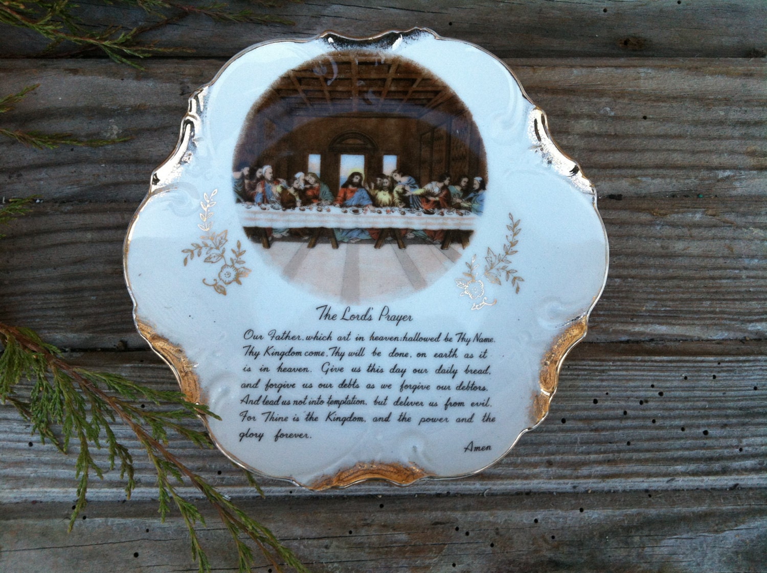 Vintage Lords Prayer Decorative Plate Antique Religious Home