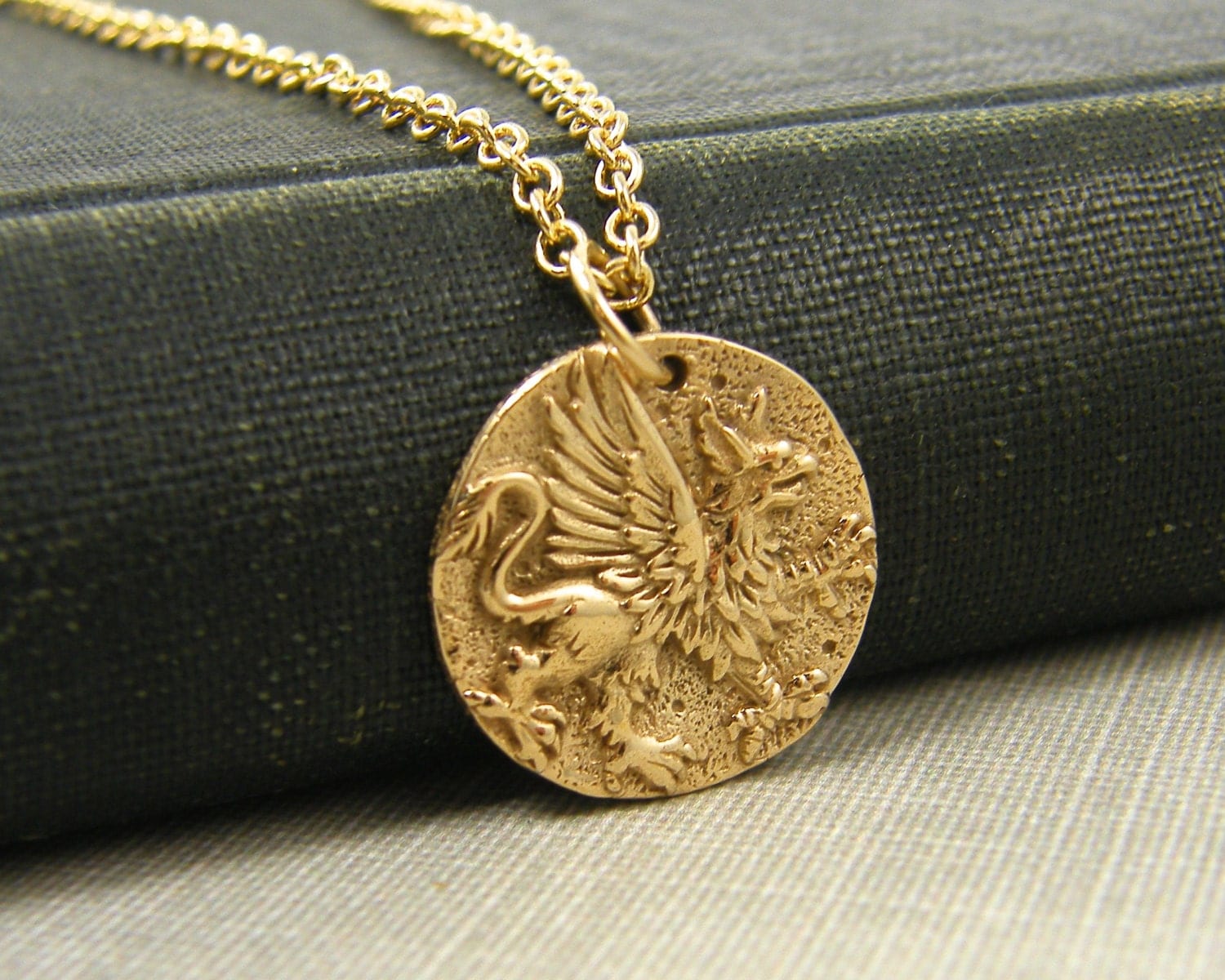 Griffin Necklace  Bronze  Greek Mythology Winged Lion Pendant 