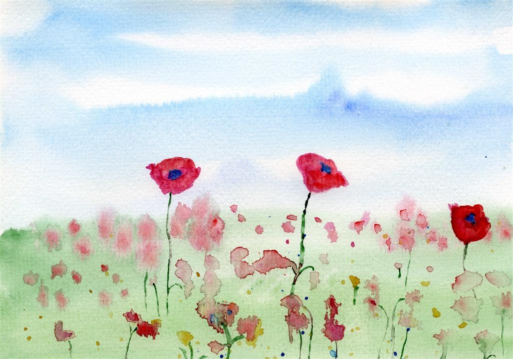 Abstract Poppy field watercolour painting Handmade