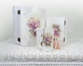 Set of three  Shabby-chic Wedding , Jewelry Trinket Boxes, Distressed white with decoupage Rose, Victorian styles