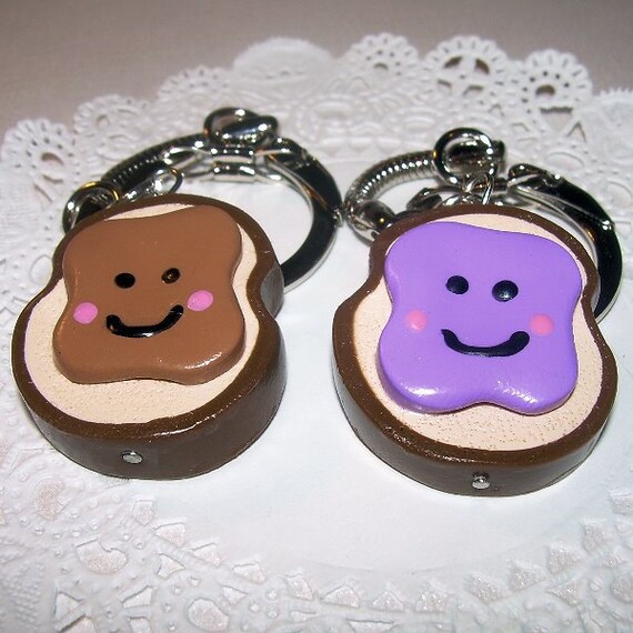 PB&J Keychain Peanut Butter and Jelly Charm Cute by fauxsweet
