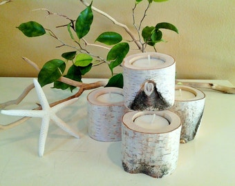 TREASURY ITEM - 4 Birch tree branch candles - Holiday candles - Birch logs - Birch tree slices - Wood candles - Rustic wedding candles