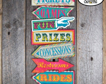 Carnival Party Arrow Signs | Circus Party Arrow Signs | Carnival Circus Party Signs | Directional Signs | Pink Blue Yellow Girl | Printable