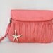 Coral Clutch with Starfish Brooch - Linen Clutch - Beach wedding theme