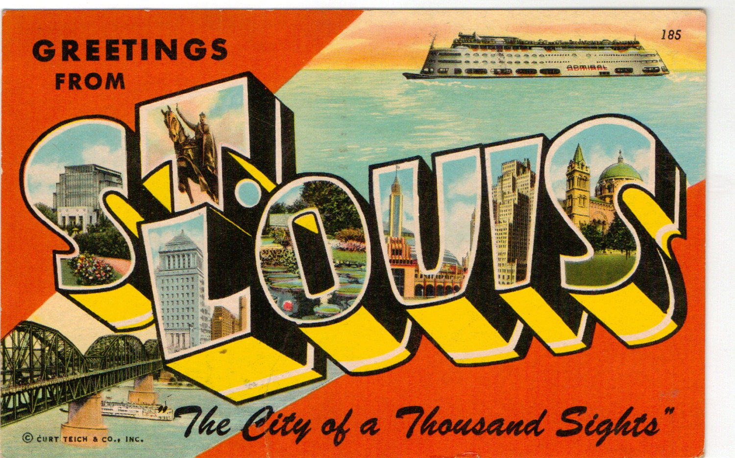 Linen Postcard Greetings from St Louis The City of a