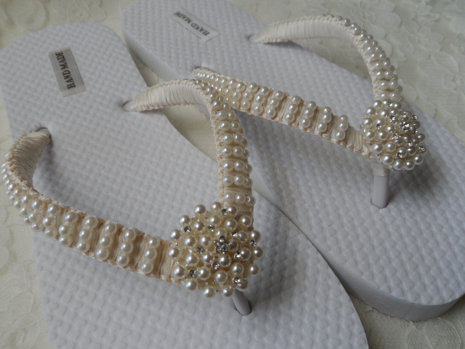 Ivory Pearls Flip Flops  Wedding Sandals by RossyAccesorios