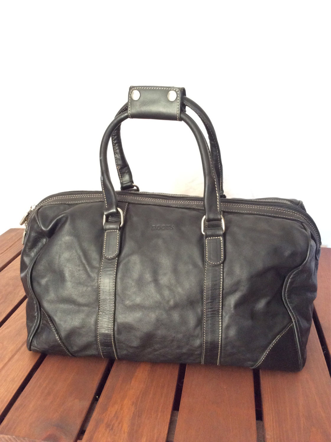 35 OFF SALE Vintage Genuine Roots Black Leather Satchel Bag