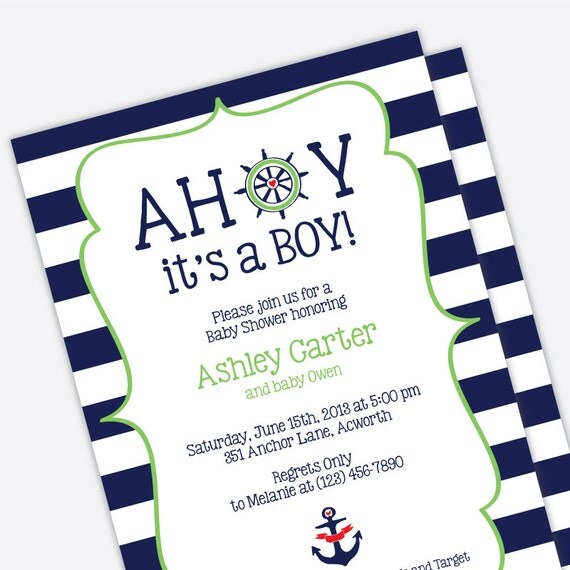 Preppy Nautical Baby Shower Invitation - Ahoy It's a Boy Baby Shower Invites - Printed Baby Shower Invitations Il_570xn