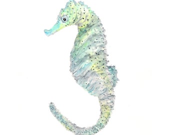Seahorse print, watercolor painting, seahorse painting, seahorse art, watercolor fish painting, beach painting, beach print, 5X7
