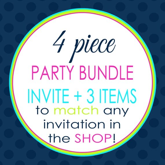 Party Pack 4pc Invitation & 3 matching items - digital file, printable #21009 Il_570xn