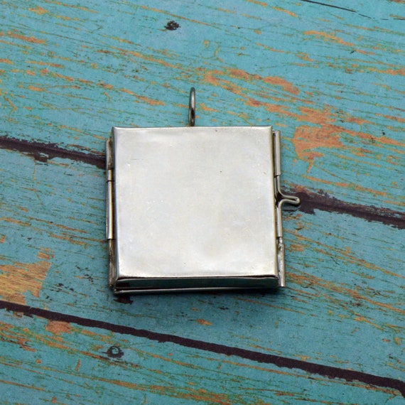 Square Glass Shadow box Locket Pendant Charm Silver Vintage