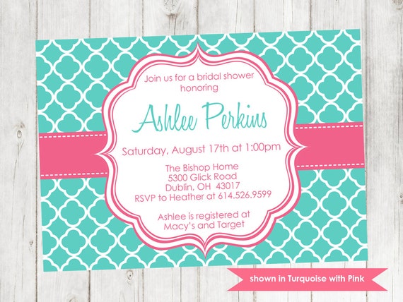 Bridal Shower Invitation - Printable Shower Themed Quatrefoil Invite - Colors and Text Customizable Il_570xn