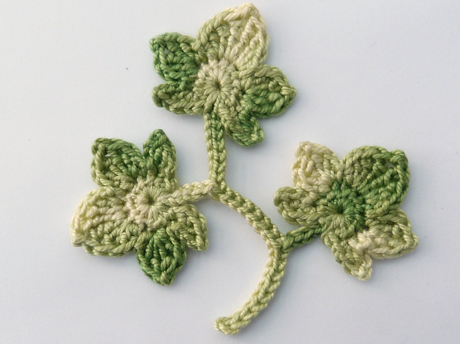 Crochet Crochet appliques 3 sage green crochet ivy leaves