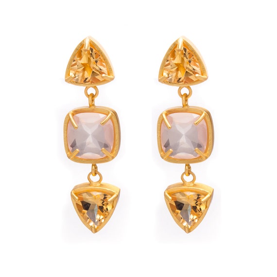 Gemstone Drop Dangle Earrings Multi Gemstone Earrings Gold