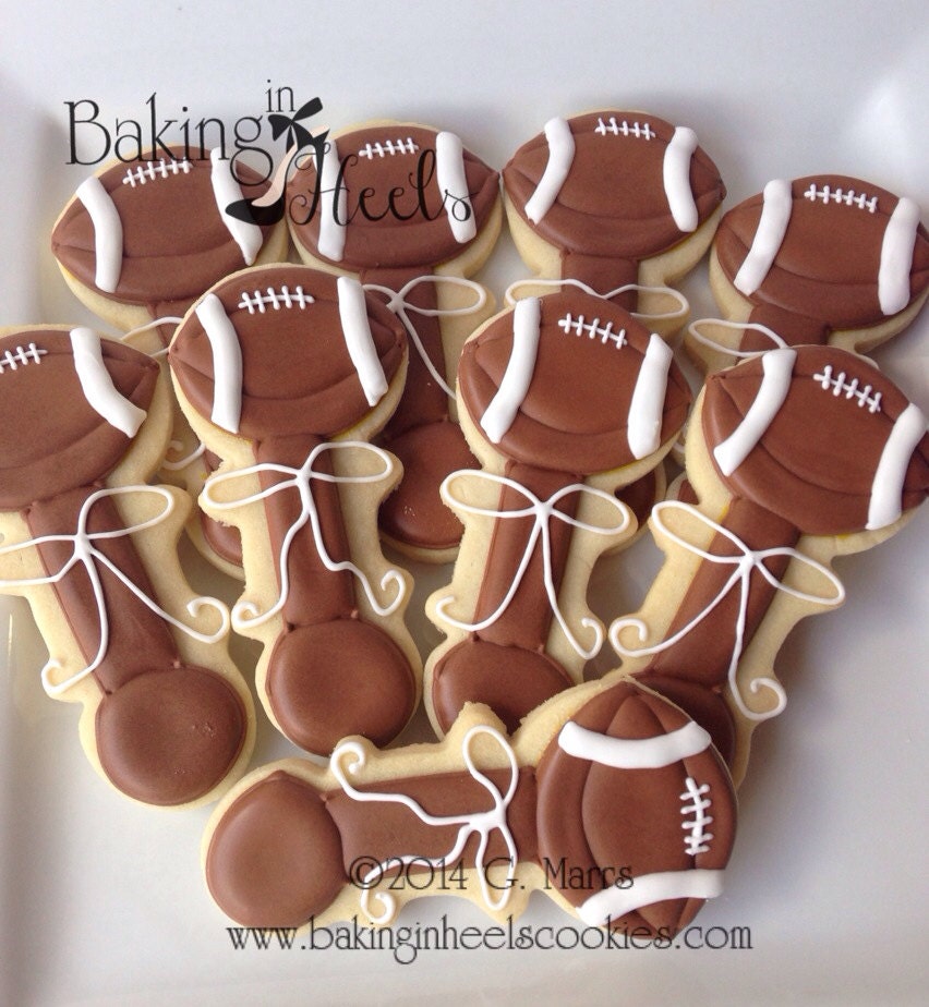 Football Baby Rattle Decorated Cookies Baby by Bakinginheels