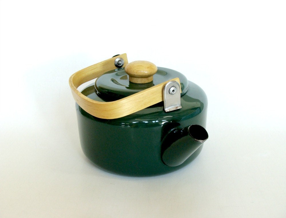 Hunter Green Enamel Tea Coffee Pot Kettle Metal Teapot with