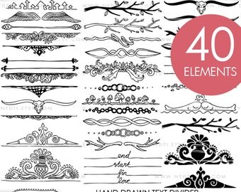 Hand Drawn Text Dividers Clip Art, Doodle Clipart, Hand drawing, PNG, 300dpi, Instant Download