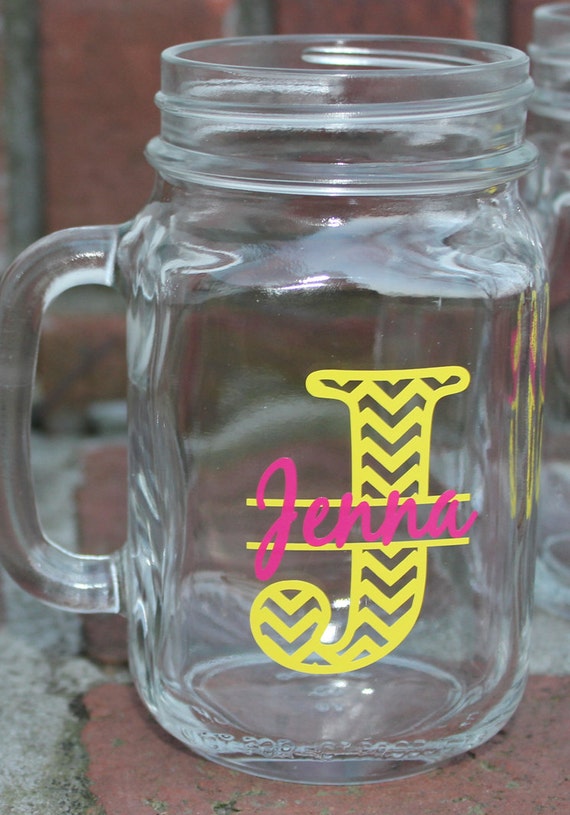 Personalized Mason Jar Chevron Personalized Mason Jars 6084