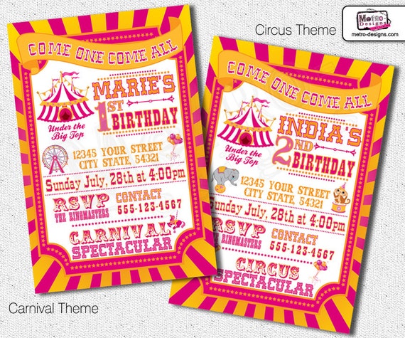 Circus, Carnival Invitations - D.I.Y., Digital file Il_570xn