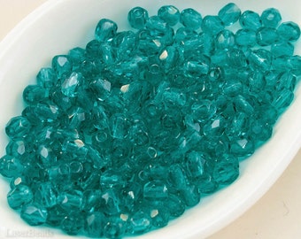 Teal Fire Polished Beads, 4mm Round Glass Faceted (50) Czech Glass last