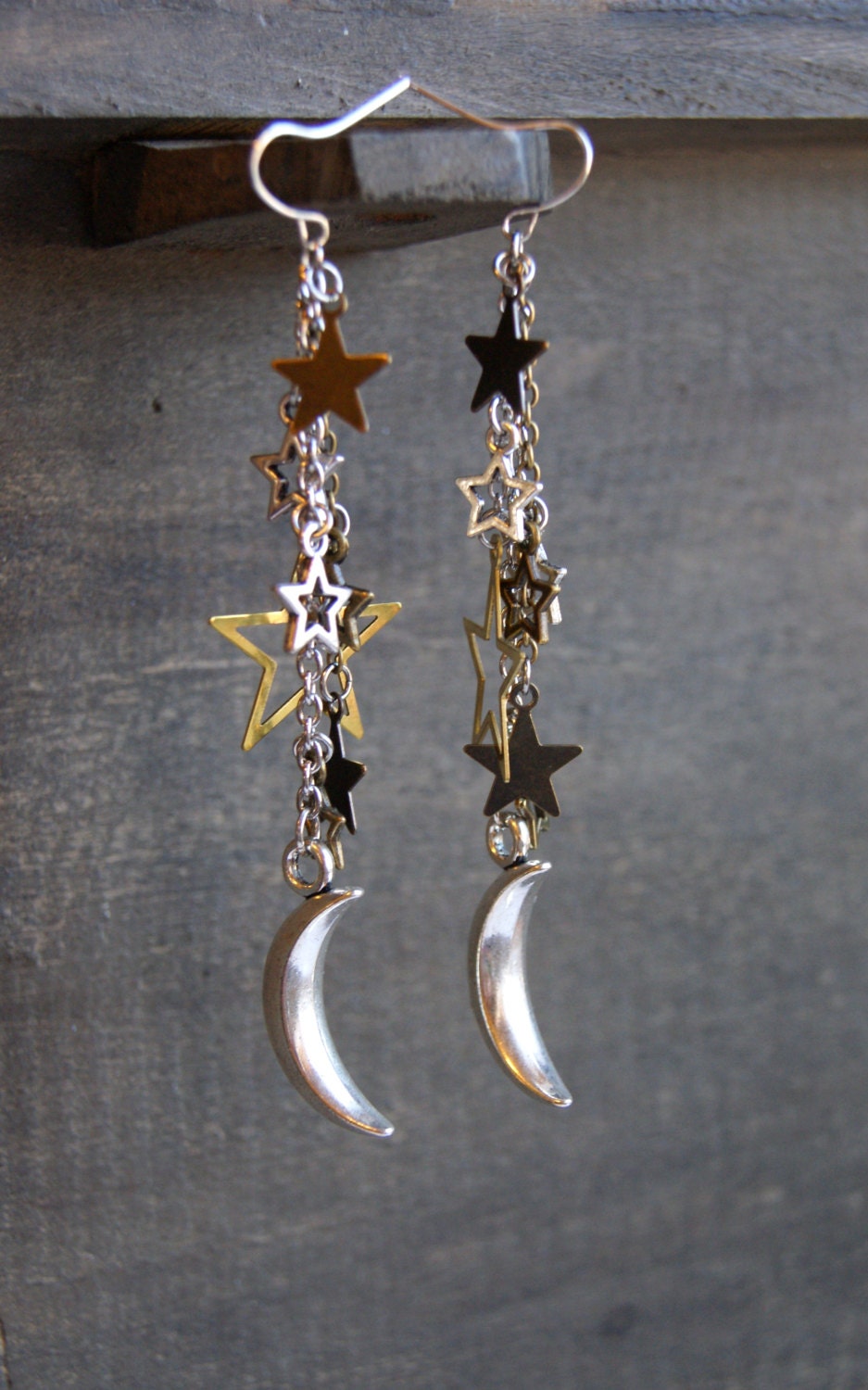 Crescent Moon and Star Earrings Silver Moon Earrings Celestial