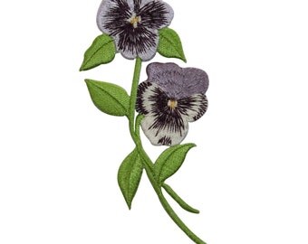ID #6887 Purple & White Violets Flowers Plant Iron On Embroidered Patch Applique