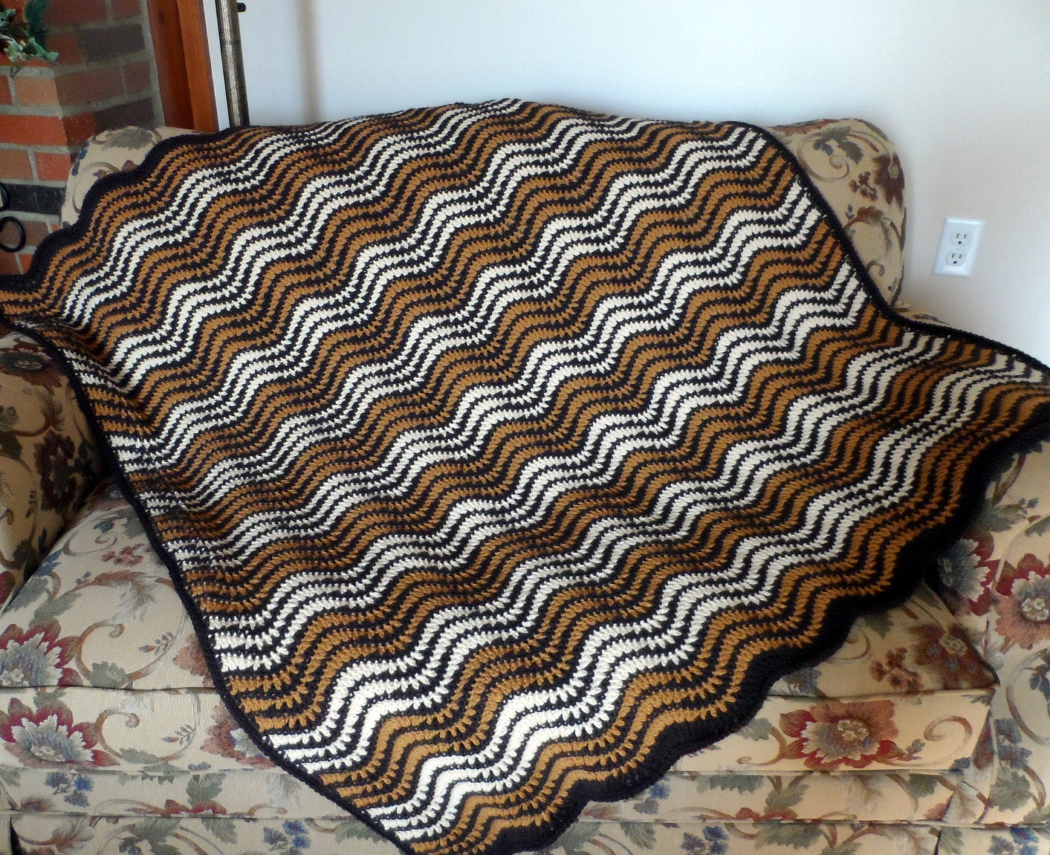 Crochet Blanket Crochet Afghan Brown Gold Beige by