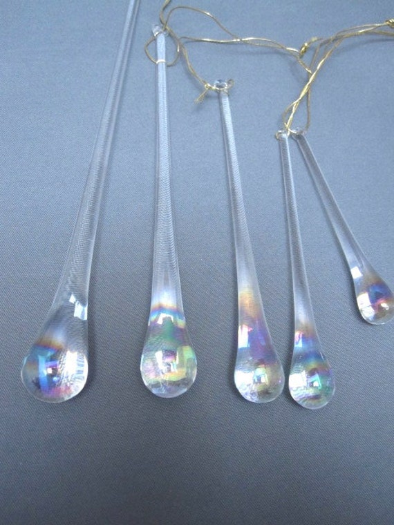 Handblown Solid Crystal Iridescent Glass Teardrop Icicles 5