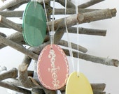 Pastel Ceramic Egg Ornaments Pink, Yellow, Mint Ceramic Winter Home Decoration Gift Set of 3