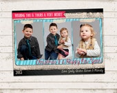 Christmas Photo Card - 5x7 printable download - 3 Photo - Merry Christmas, Chalkboard, Newsprint, Vintage Inspired Holiday Design, Custom Il_170x135