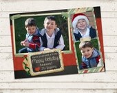 Christmas Photo Card - 5x7 printable download - Happy Holidays - Chalkboard, Vintage Inspired, 3 Photo Greeting Postcard - Personalized Il_170x135