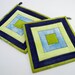 Quilted Hot Pads - Navy, Sky Blue, and Chartreuse and Olive Green Hand Dyed Fabric Modern Pot Holders