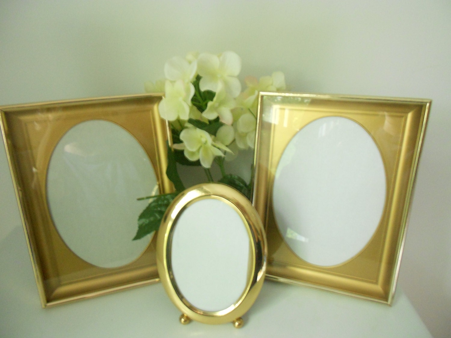 3 Vintage gold picture frames shadow box design two 5x7and