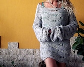 Gray Loose Knit Slouchy Sweater Hand Knit Sweater Women Knit Top Oversized Grunge Sweater