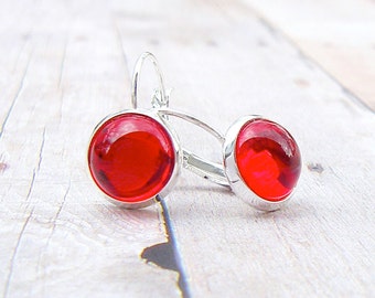 Siam Red Drops - glass lever back earrings