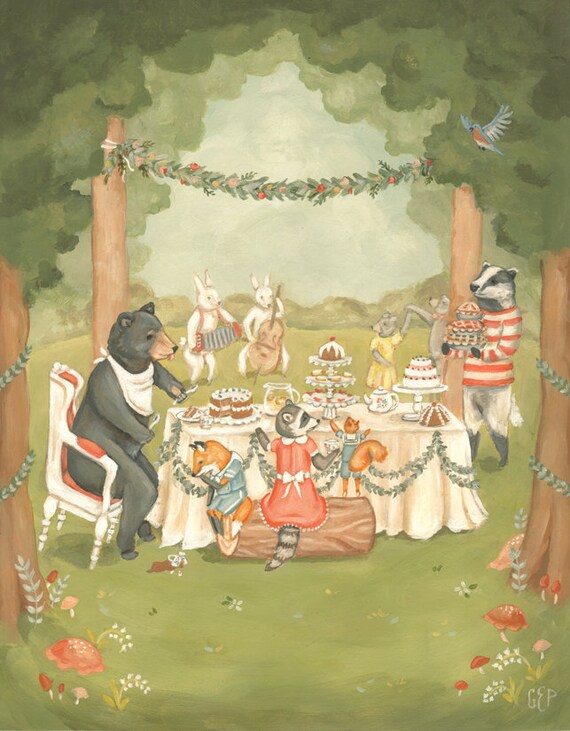 Items similar to Then We Had Tea / Large Print 11x14 - woodland, tea ...