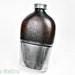 Antique Victorian Glass Hip Flask with Brown Leather Covering & Pewter Cup