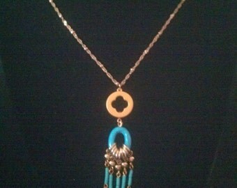 Vintage Costume Gold Tone with Turquoise Beads Necklace