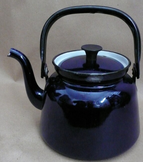 Vintage EnamelWare Teapot Blue and Black from Poland Tea