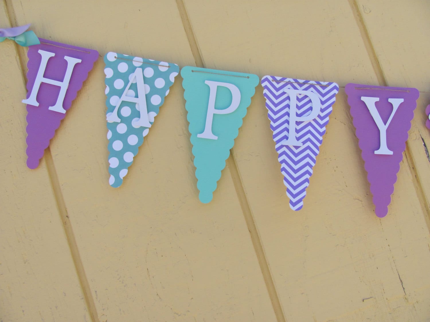 Purple White and Turqoise Happy Birthday Banner Birthday