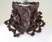 Crochet Floral Stone Tracery Scarf with lace stone tracery edge, Architectural Vintage Scarf, Brown stone, crochet scarf, Merino Wool Crochet Floral Stone Tracery Scarf with lace stone tracery edge, Architectural Vintage Scarf, Brown stone, crochet scarf, Merino Wool